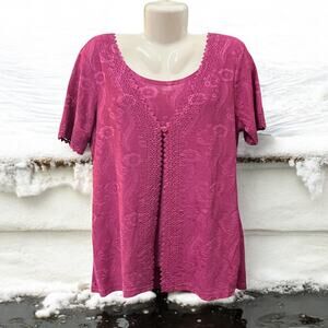 M Street Women's Fushia Front Button Closure Cutout Detail Layered Top Size L